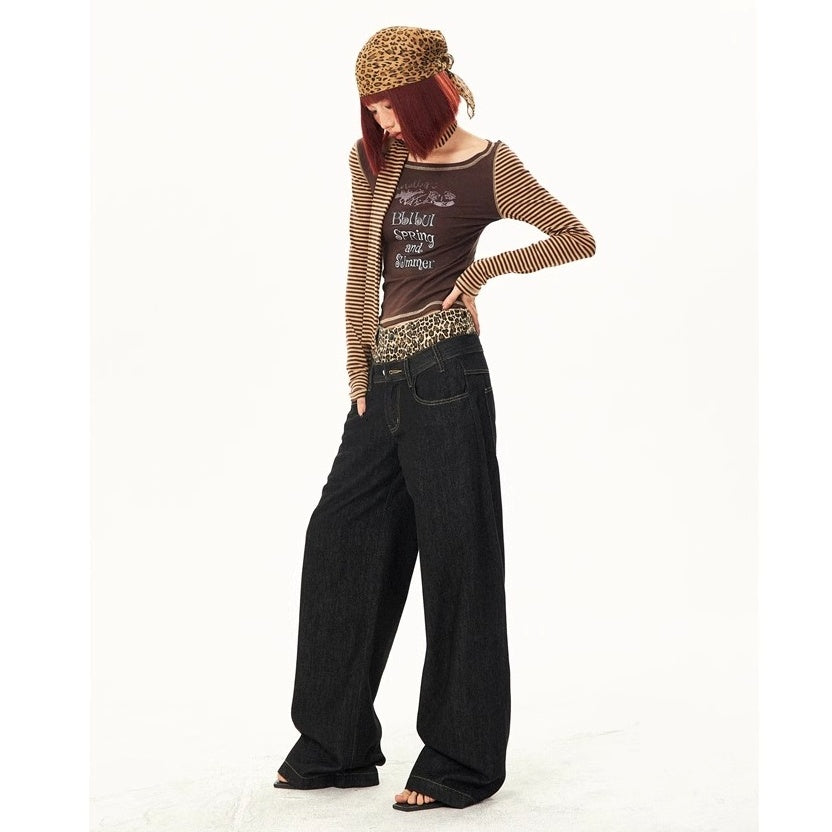 Leopard Print Double-Waist Loose Jeans MW10166