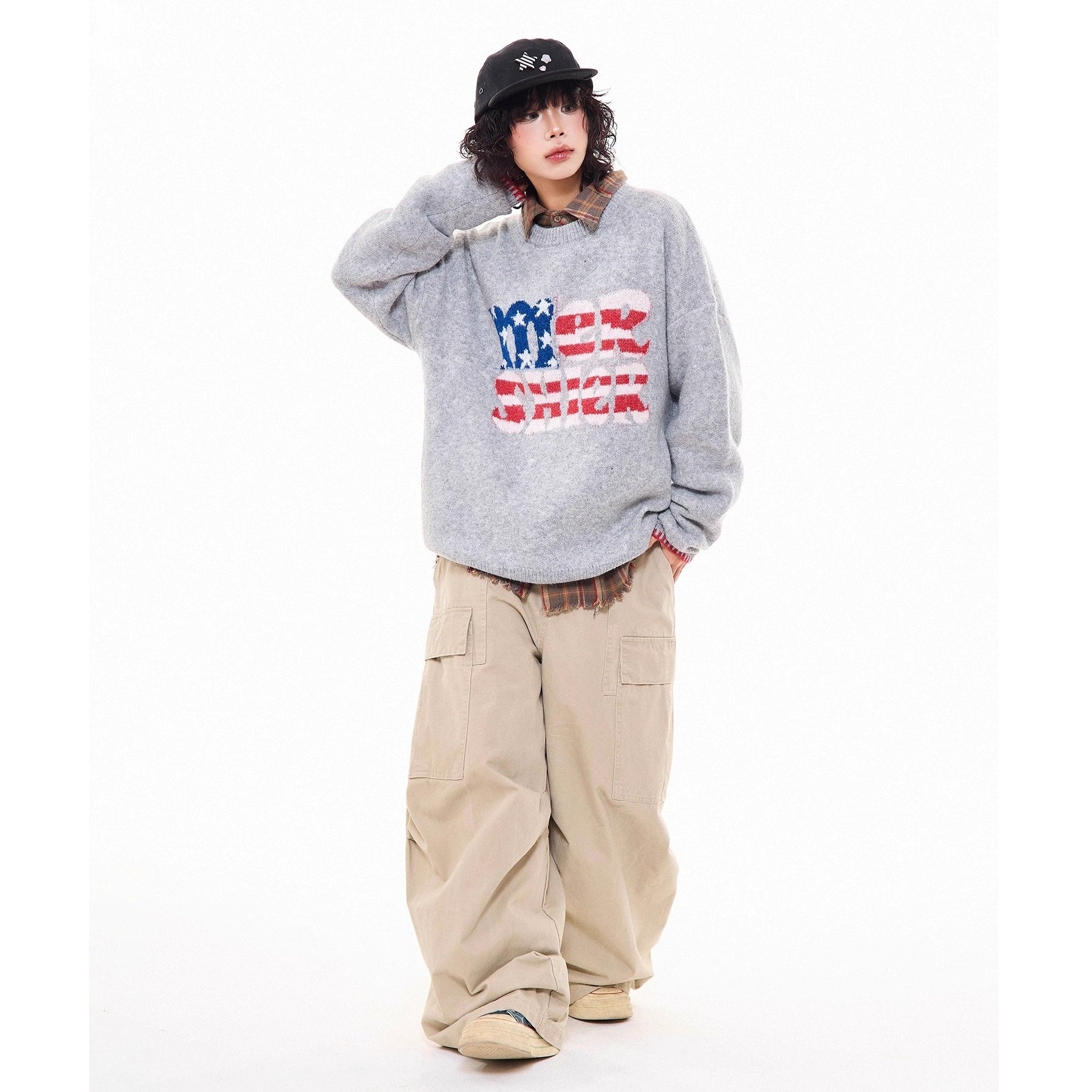 American Retro Letter Knitted Sweater MW10277