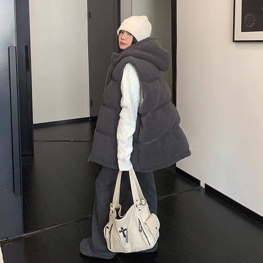 Loose Hooded Boa Padded Vest OS2073