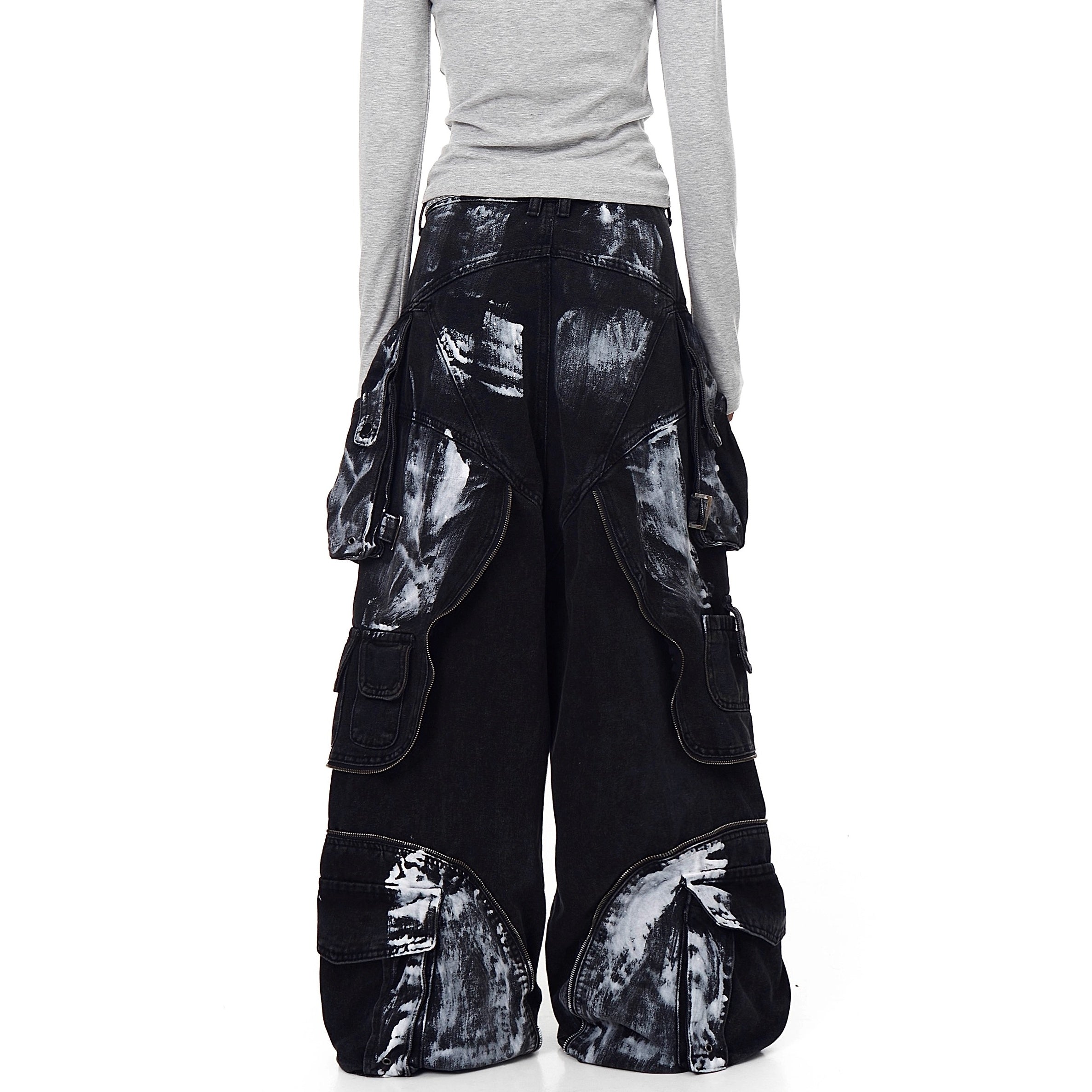 Dirty Worn Zipper Splicing Cargo Jeans BK7043