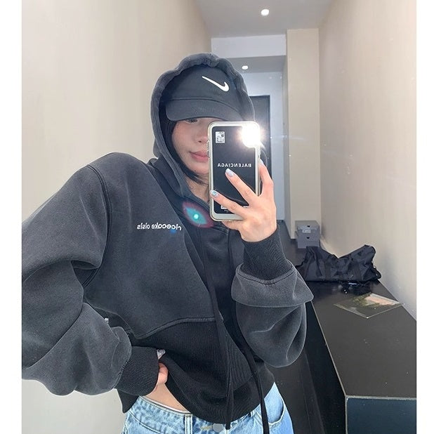 Washed Distressed Cropped Hoodie OS2023