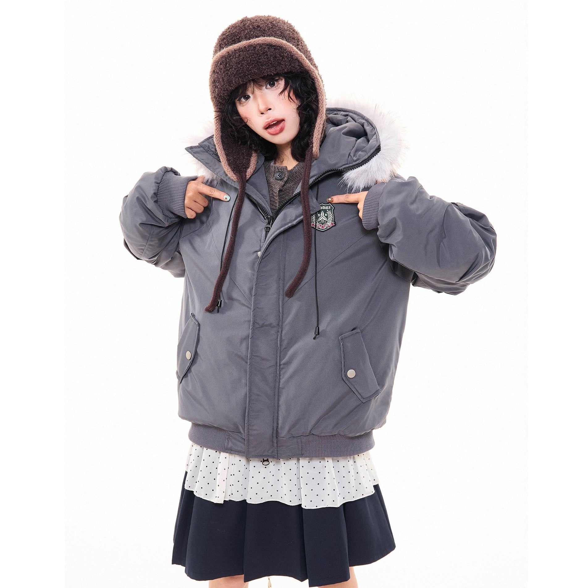 Work Style Fur Collar Hooded Jacket MW10295