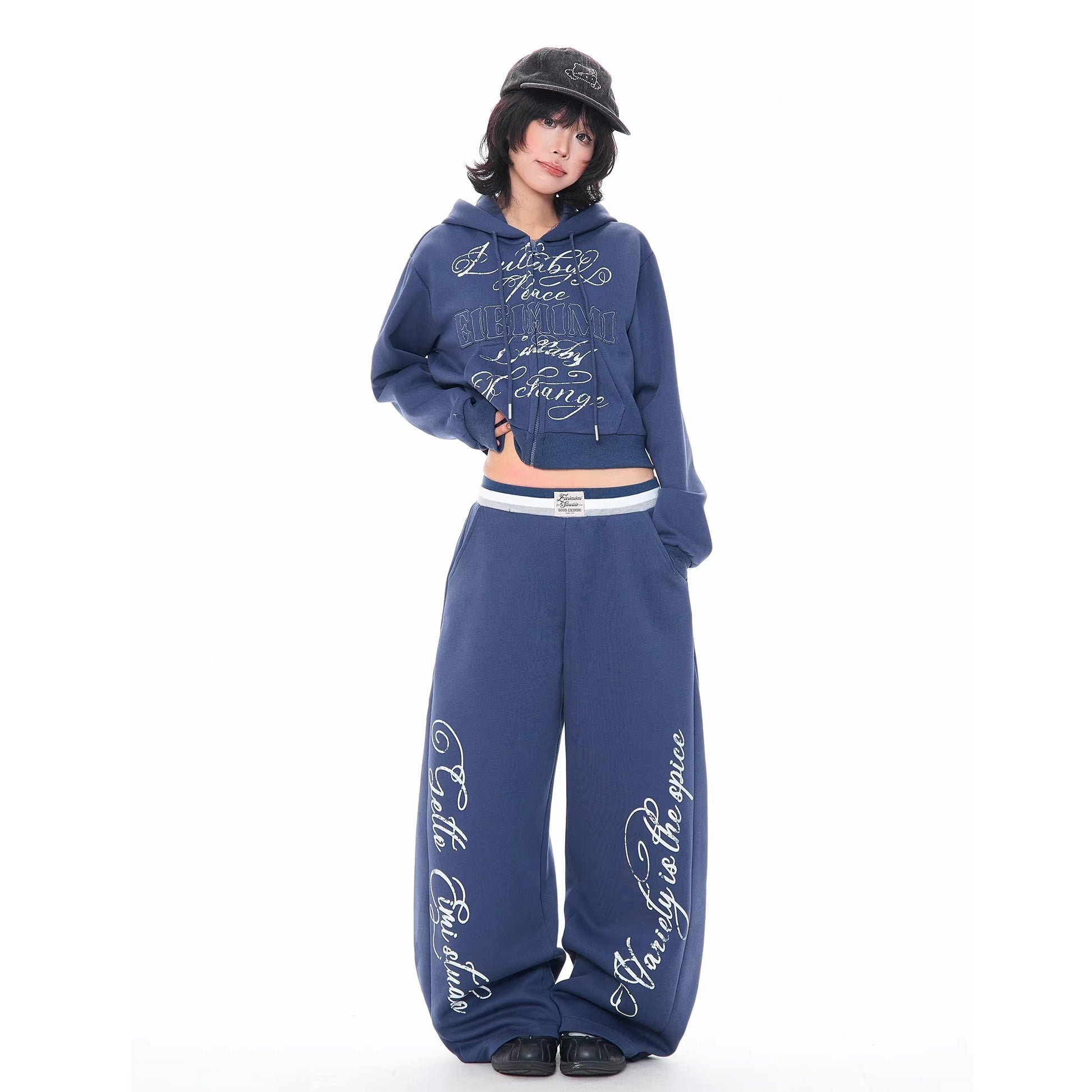 Letter Print Loose Curve Sweat Pants MW10379