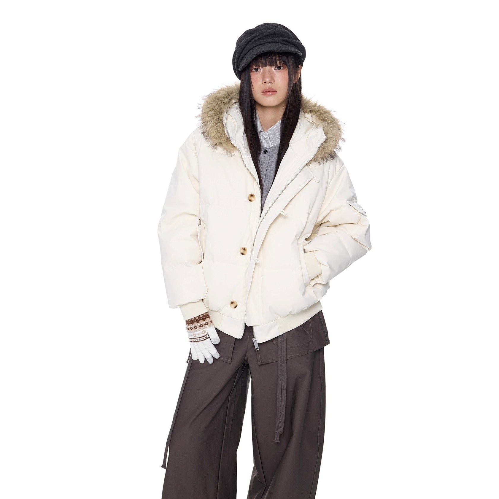 Large Fur Collar Hooded Down Jacket EZ301