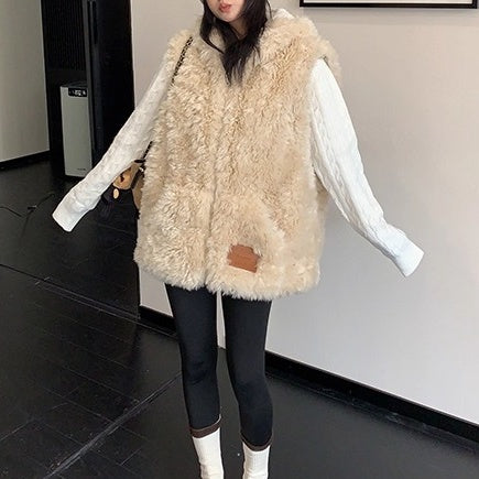 Fur Touch Loose Hooded Vest OS2063