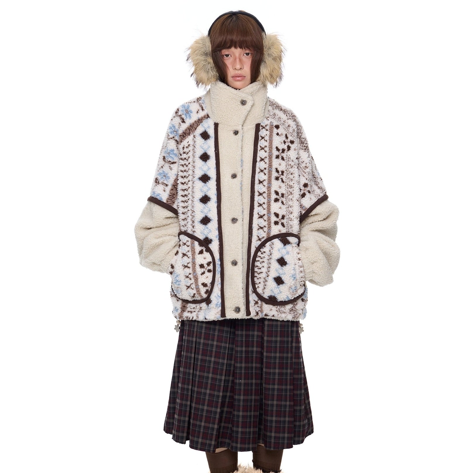 Ethnic Style Polar Fleece Stand Collar Jacket EZ277