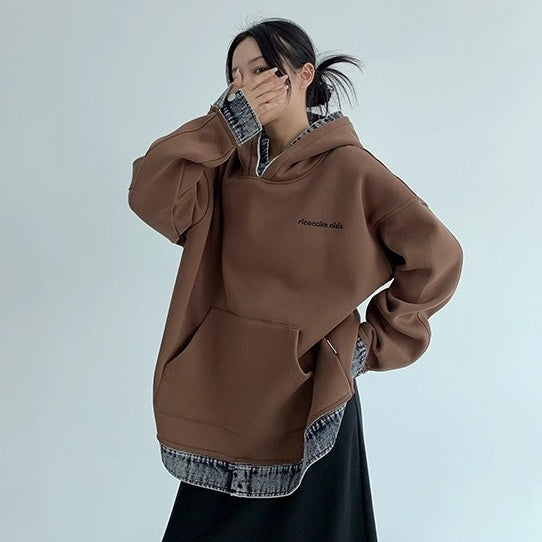 Contrasting Splicing Denim Hooded Sweat OS2056