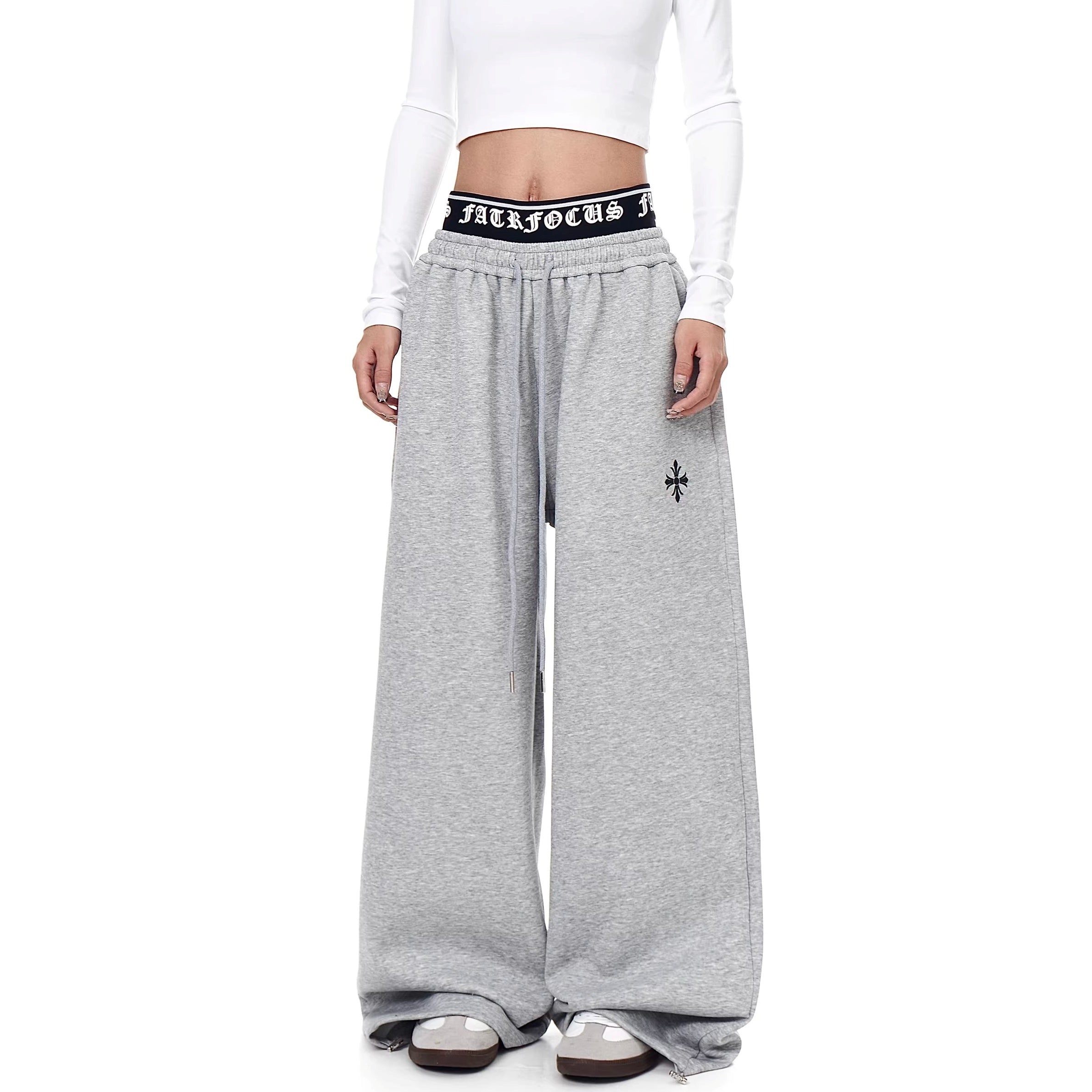 Cross Print Double-Waist Band Sweat Pants MW10389