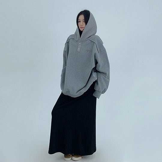 Knit Patchwork Design Oversize Hoodie OS2066