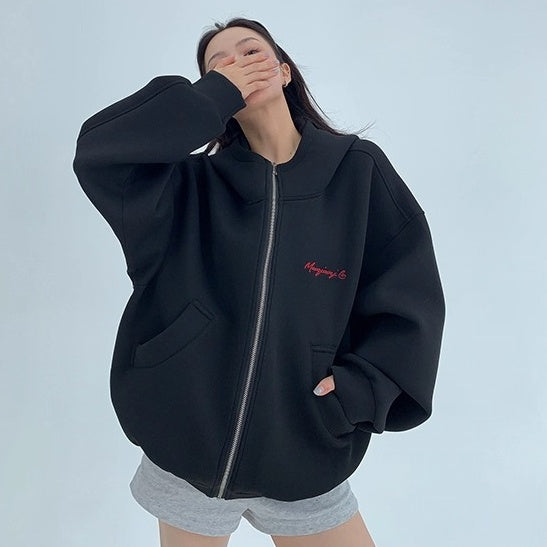 Embroidery Loose Vintage Short Hooded Jacket OS2027