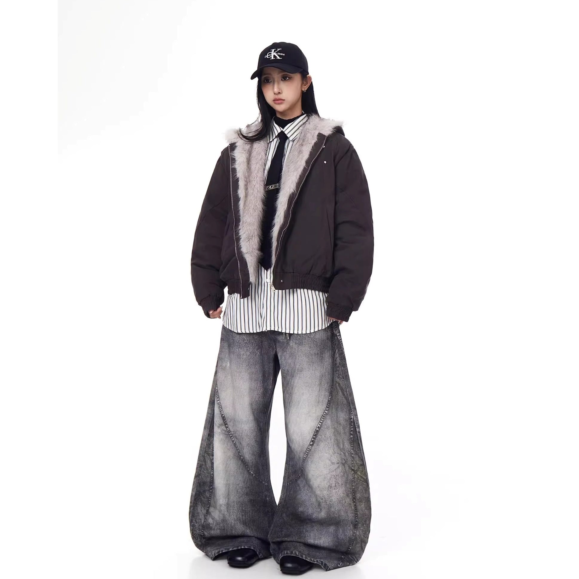 Carving Fur Collar Hooded Jacket BK7051