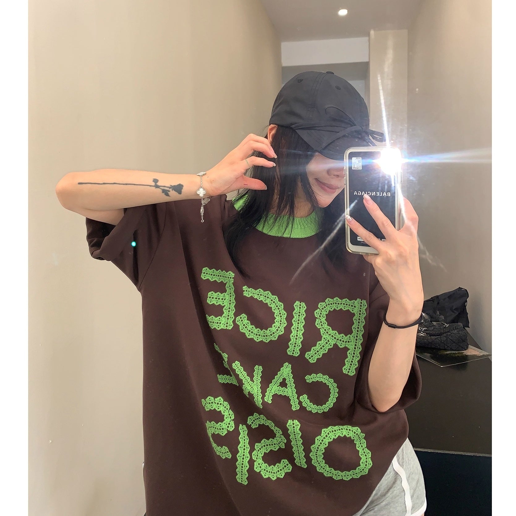 Lace Letter Loose Ringer T-shirt OS2001