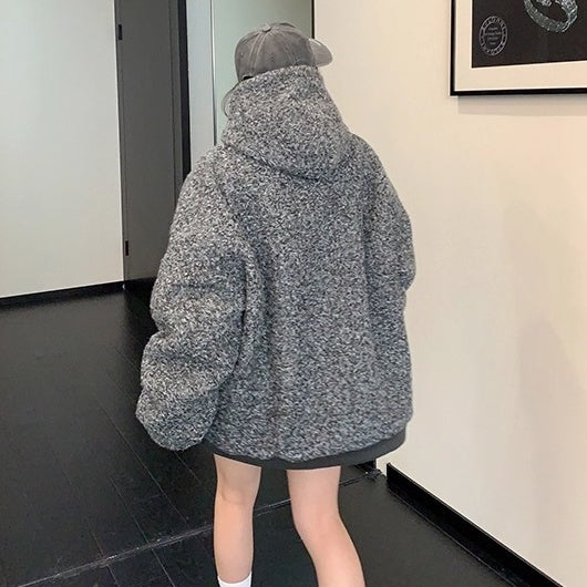 Letter Stitch Oversize Boa Hoodie OS2061