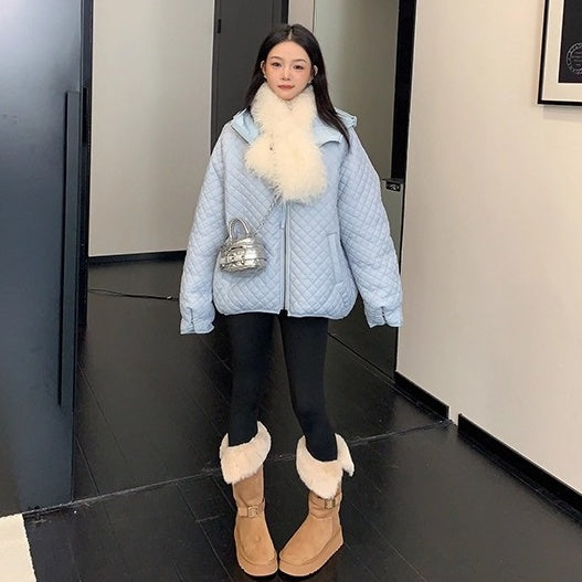 Diamond Lattice Quilting Light Hooded Down Jacket OS2076