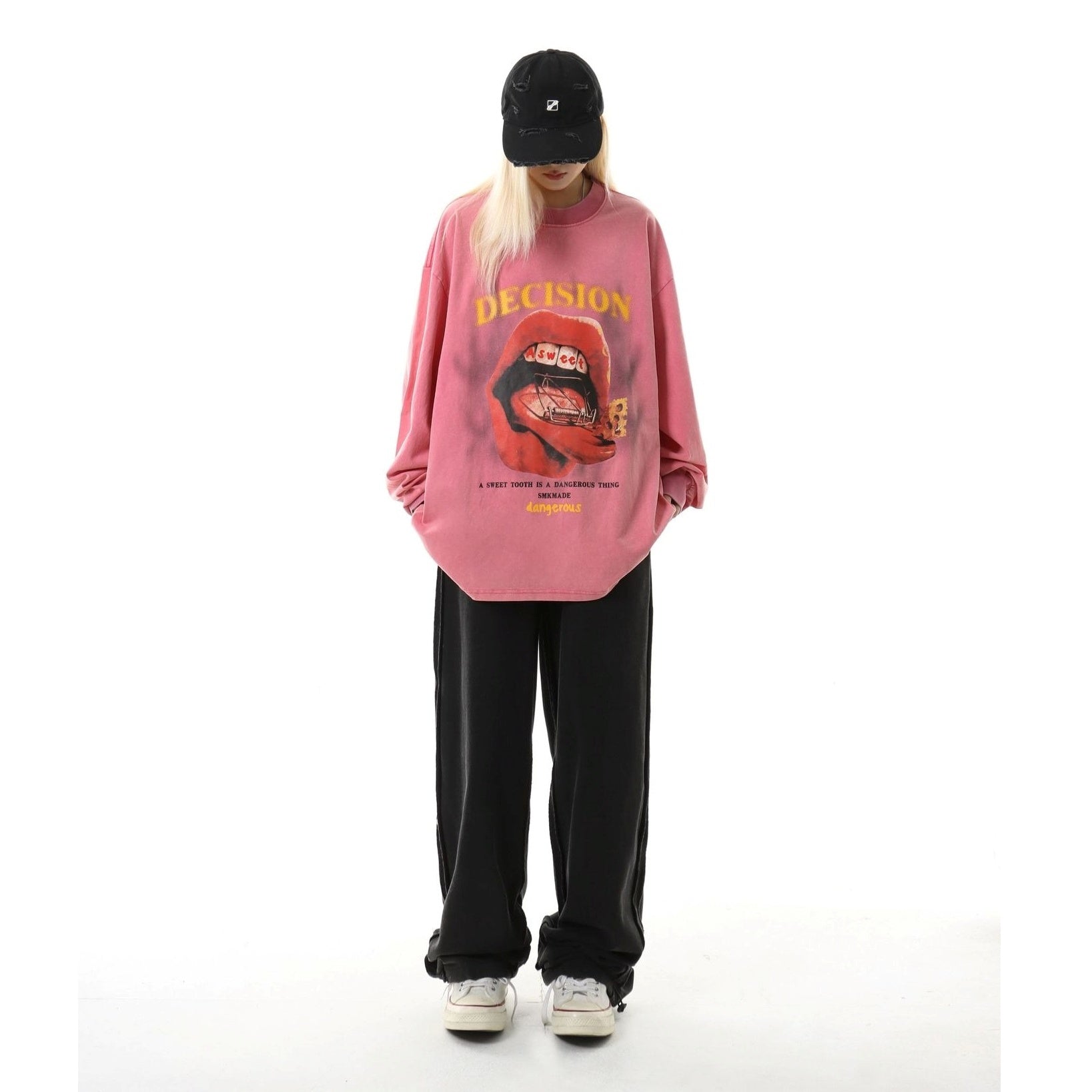 Lip Print Loose Long-Sleeve T-shirt MW10245