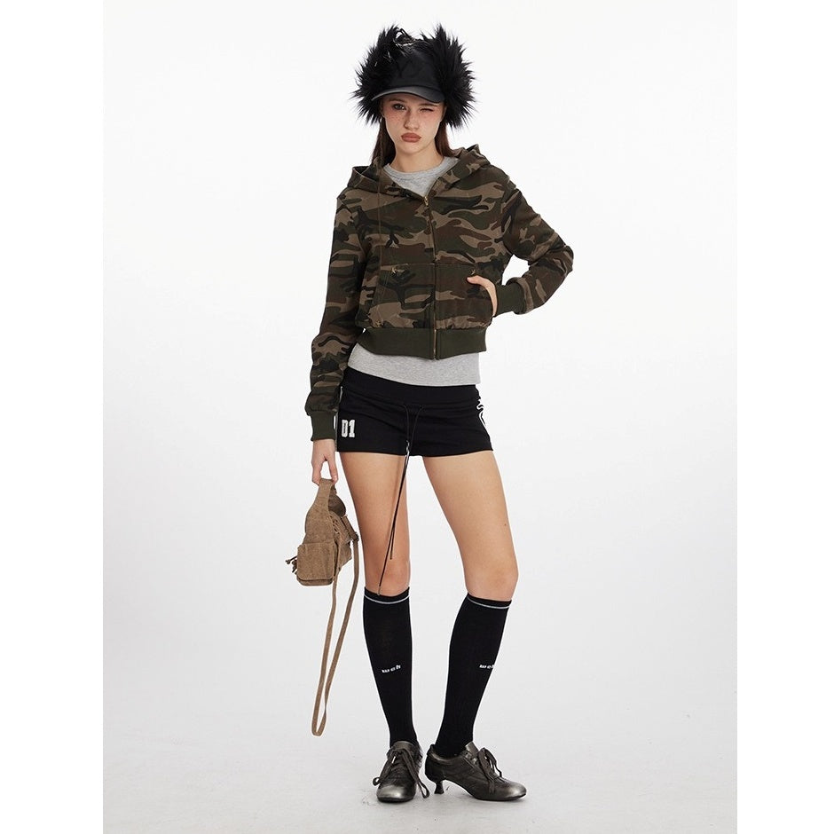 Camouflage Cropped Hooded Sweat Parka MW10292