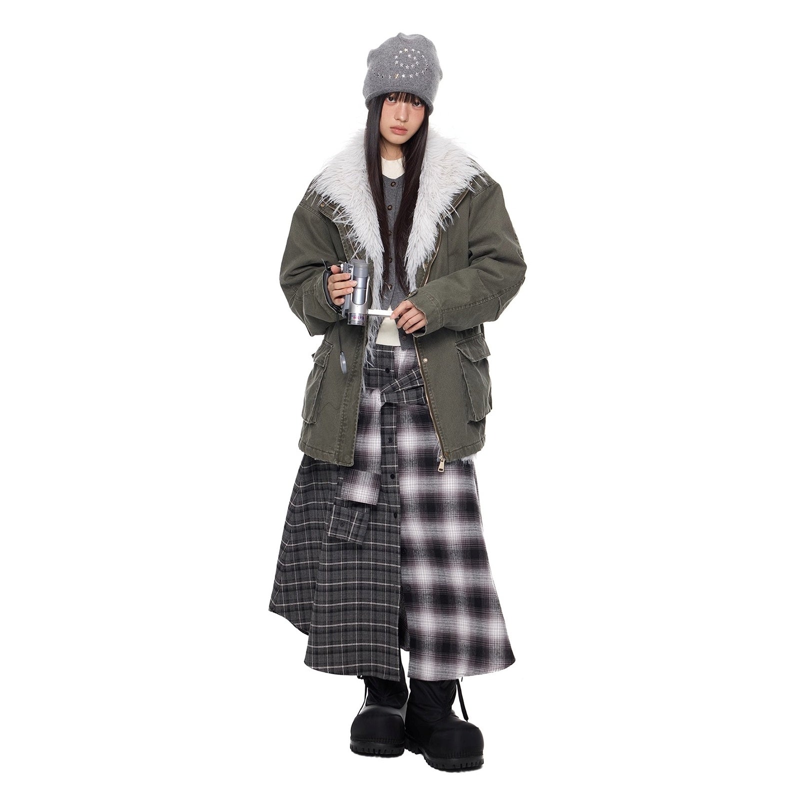 Hairy Stand Collar Washed Work Jacket EZ282