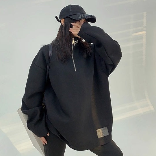 Embroidered Stand Collar Half-Zip Sweat OS2053