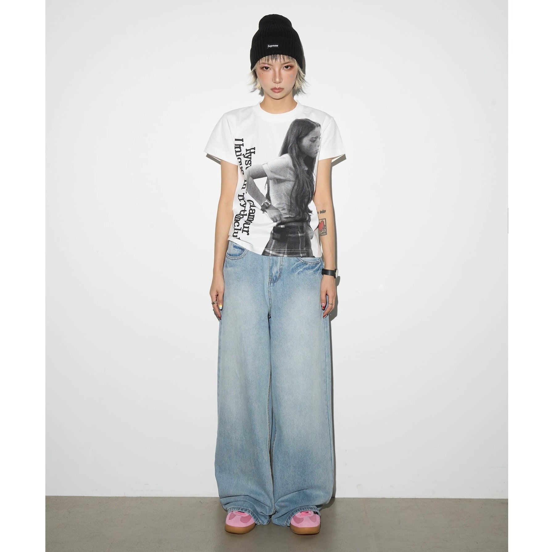 Portrait Letter Print Slim T-shirt MN9019