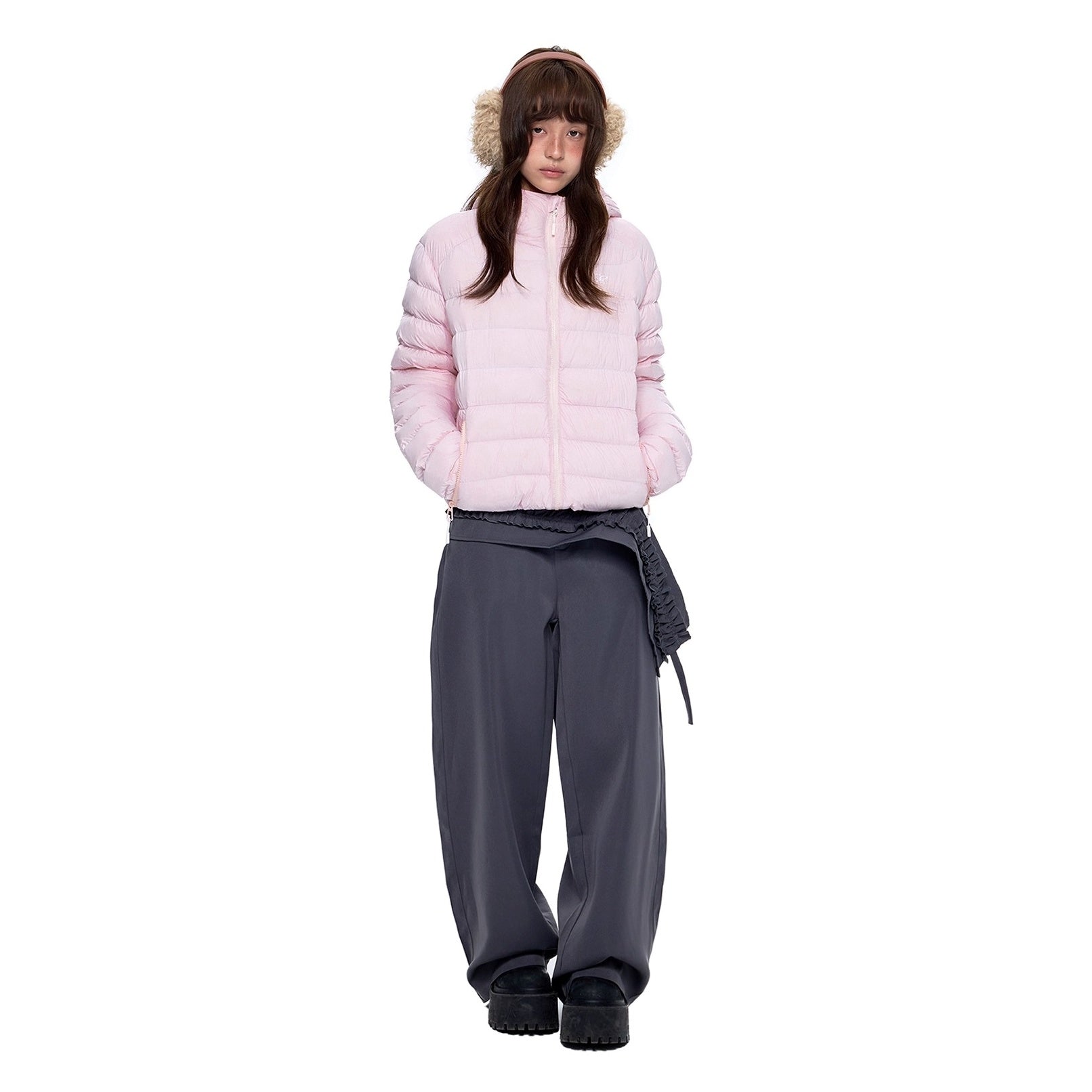 Rib Print Hooded Light Down Jacket EZ247