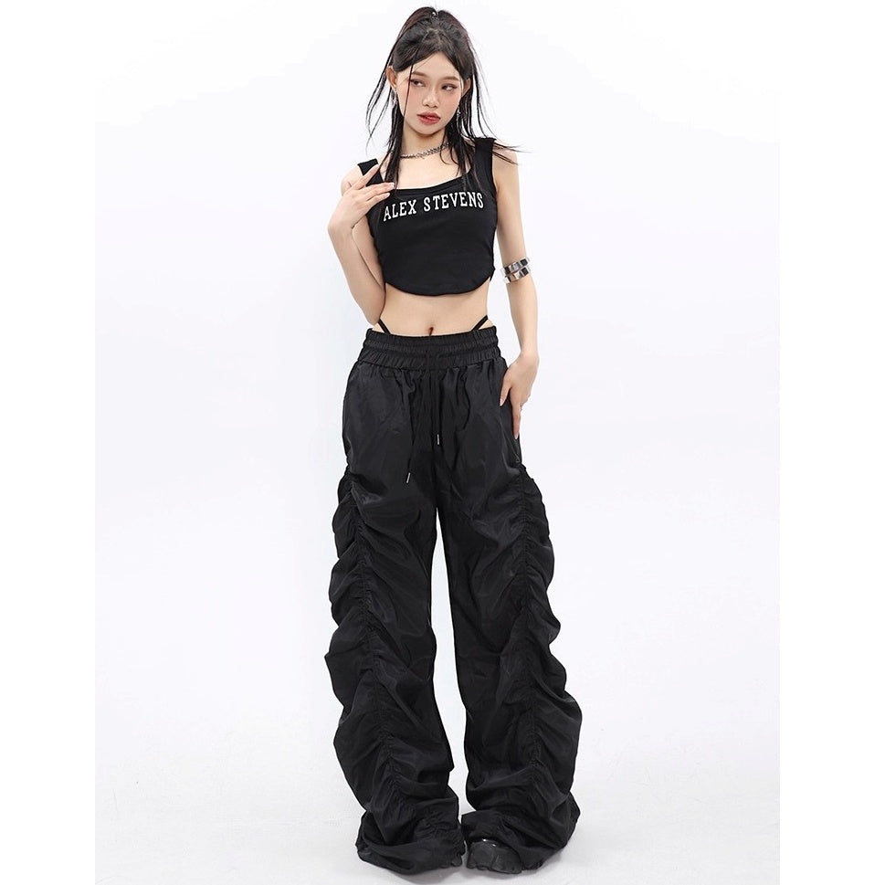 Side Gather High-waisted Loose Long Pants MW10256