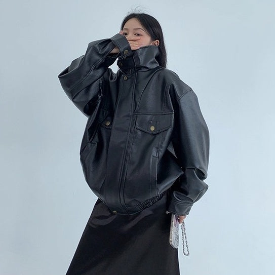 PU Leather Wide Silhouette Biker Jacket OS2024