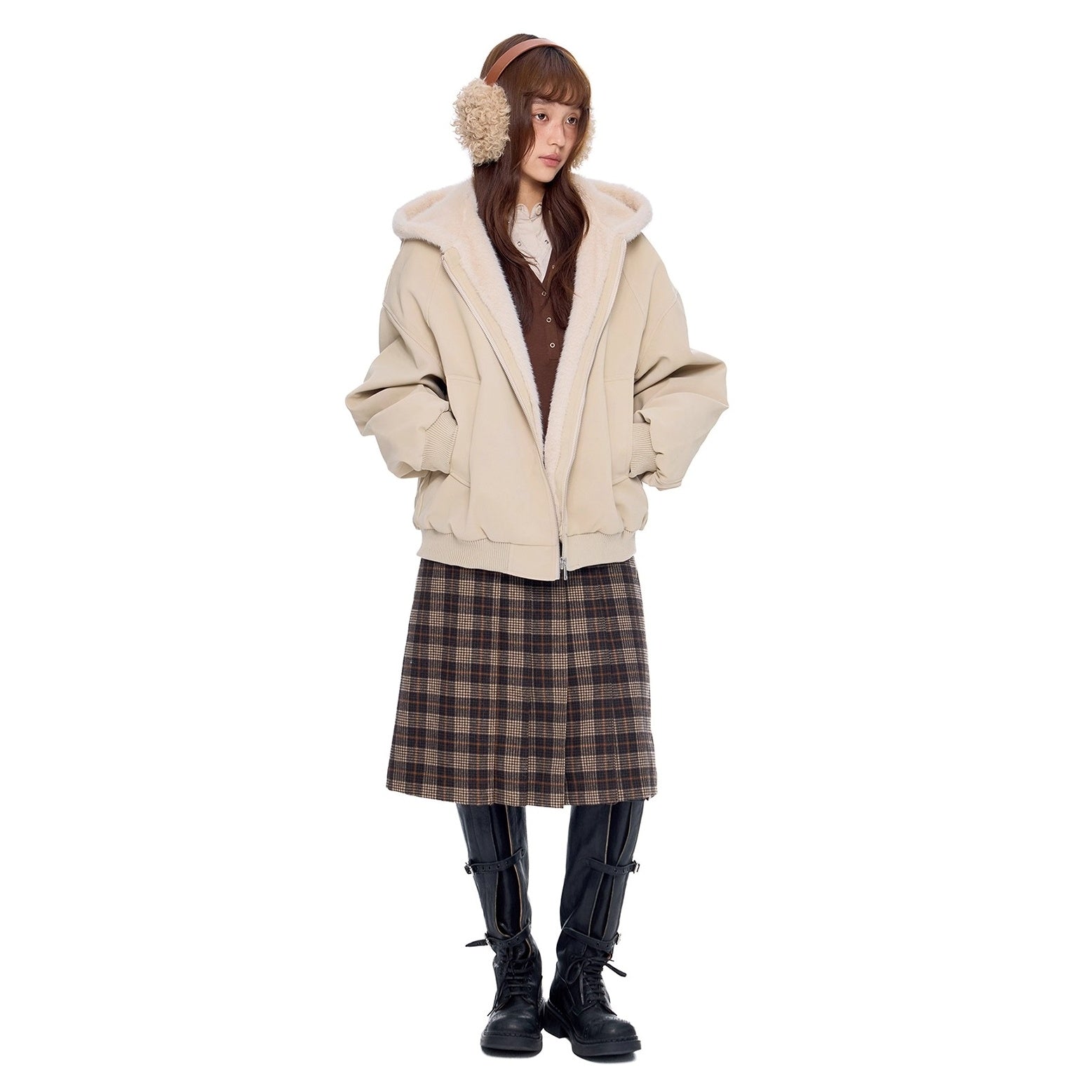 Carving Fur Collar Hooded Zip Jacket EZ300