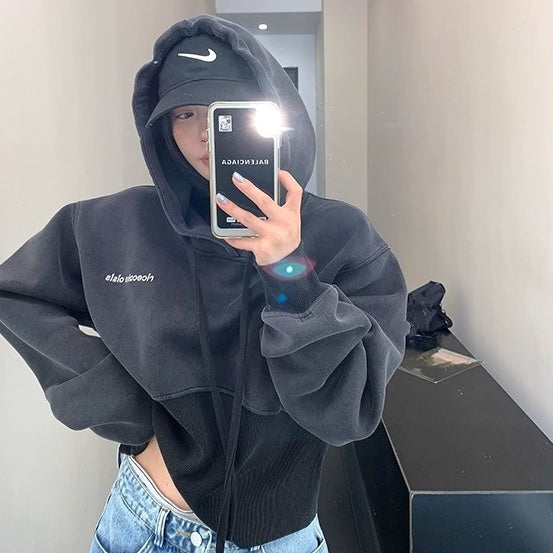 Washed Distressed Cropped Hoodie OS2023
