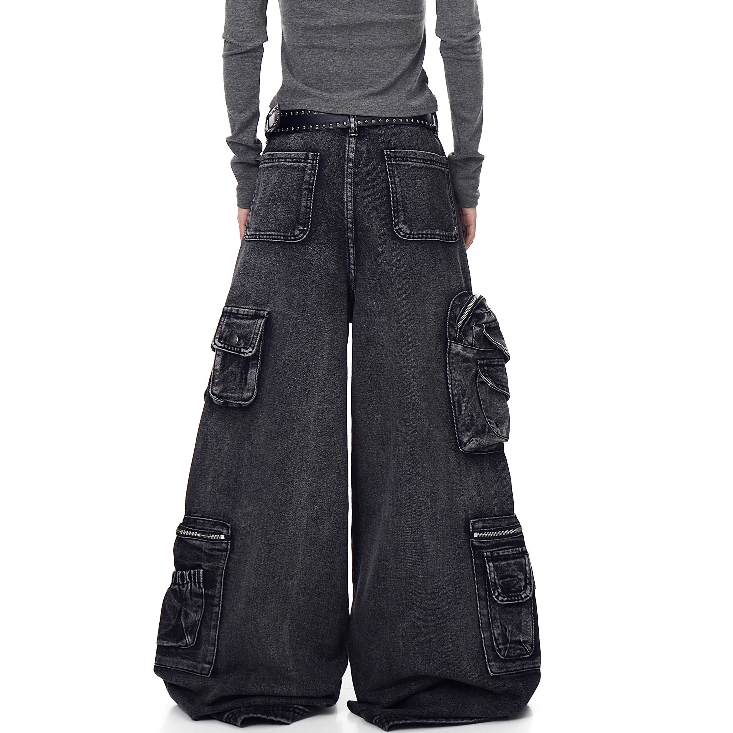 Washed Wide Buggy Cargo Jeans BK7028