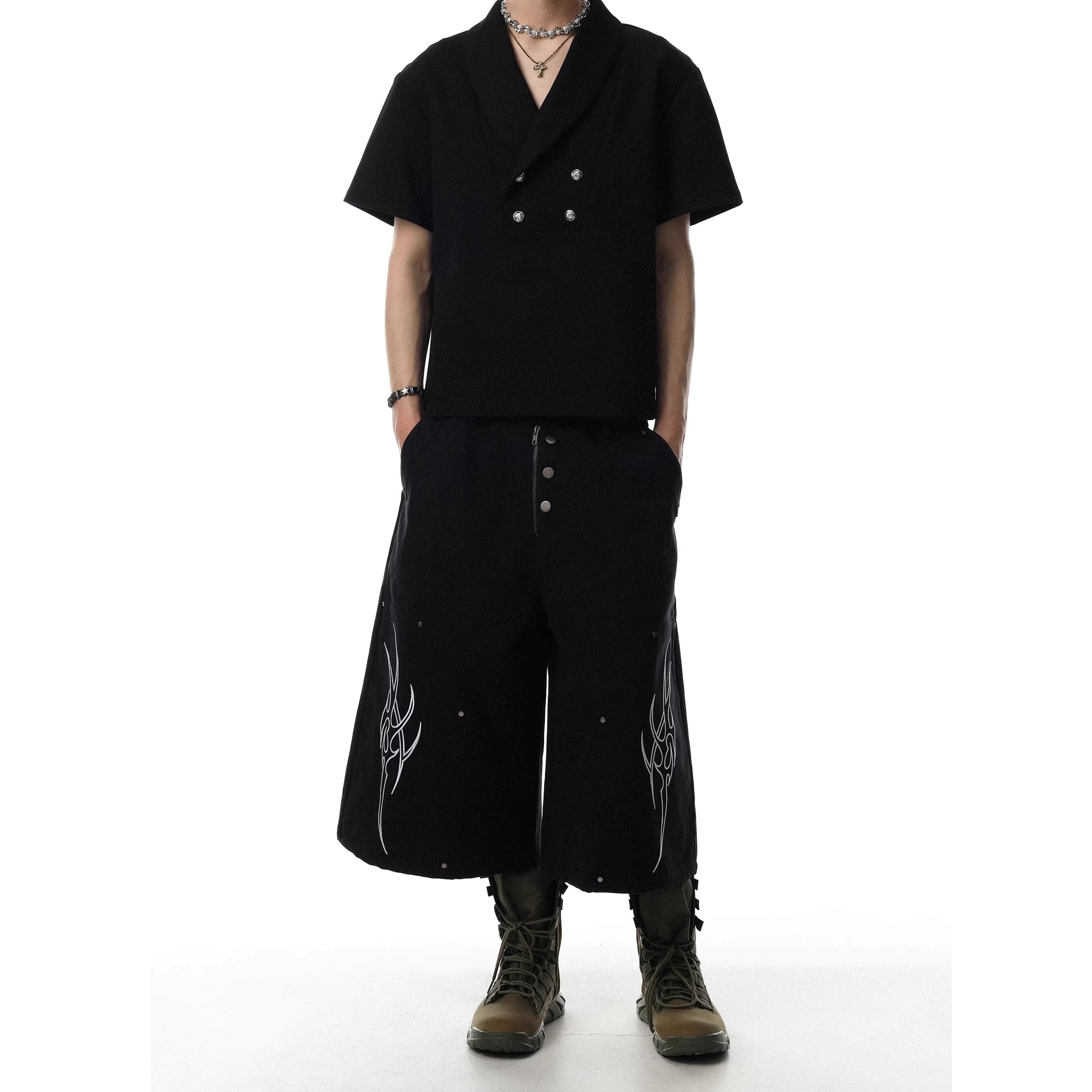 Deconstructed Design Wide-leg Cropped Pants MR8035