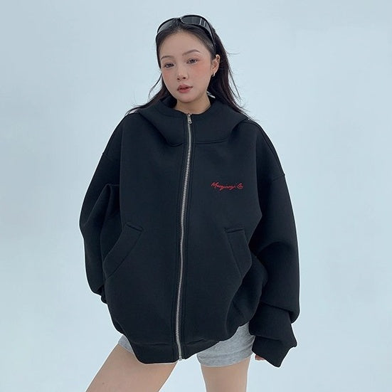Embroidery Loose Vintage Short Hooded Jacket OS2027