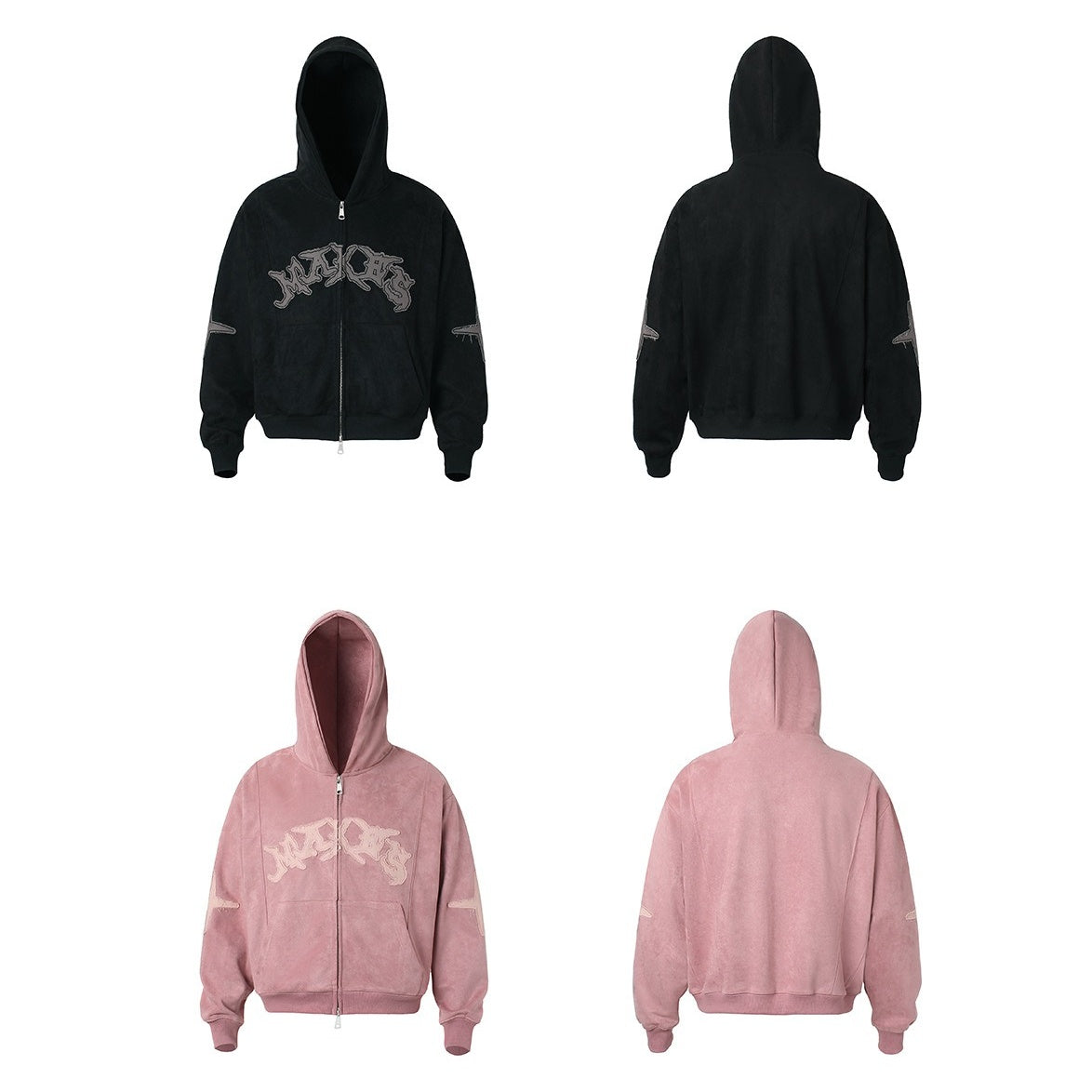Embroidered Zipper Suede-Like Sweat Parka MW10391