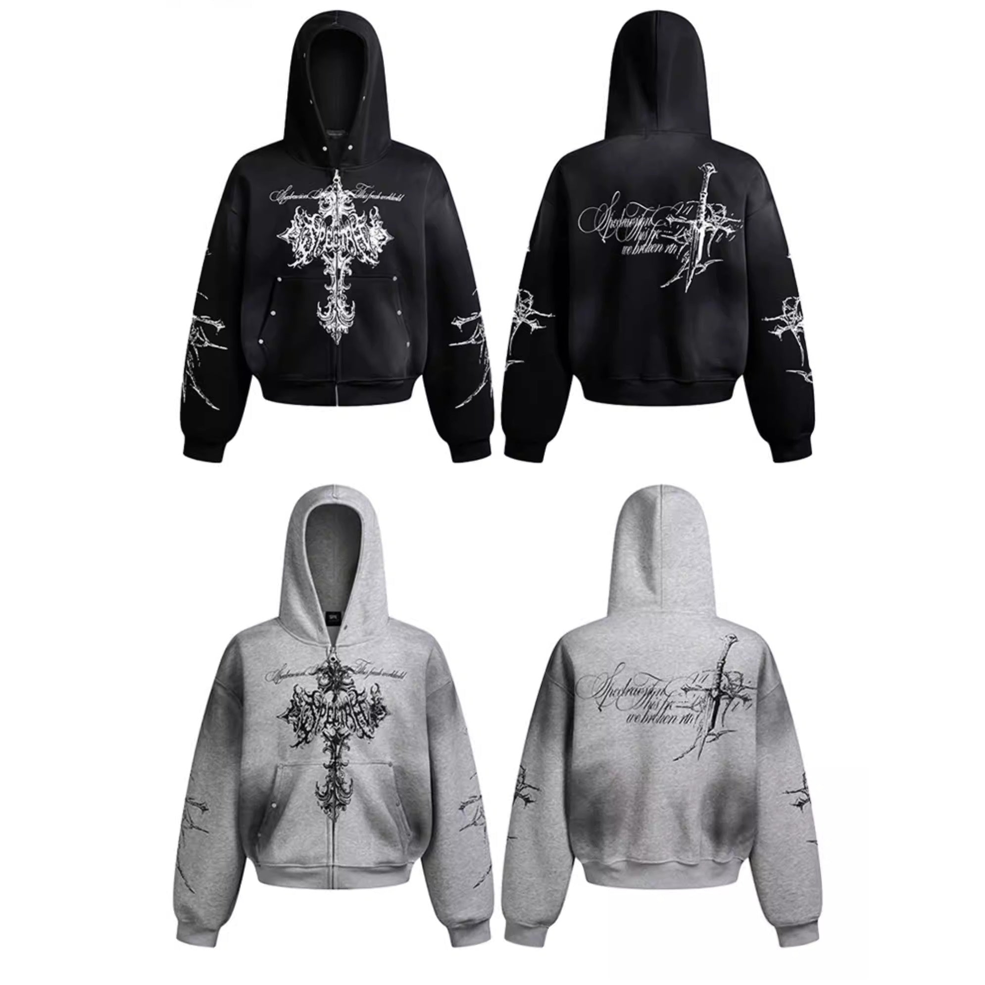 Stained Cross Print Hoodie Jacket MW10335