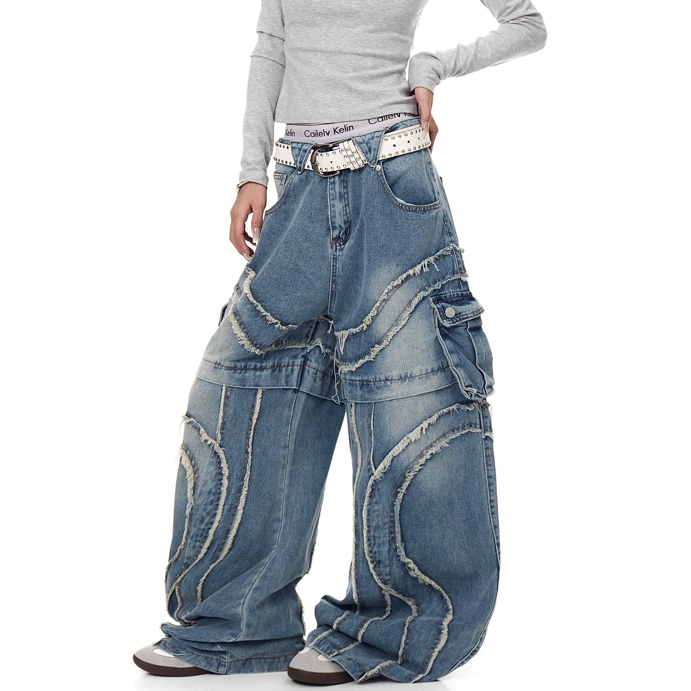 Raw Edge Switching Cargo Curve Jeans BK7027