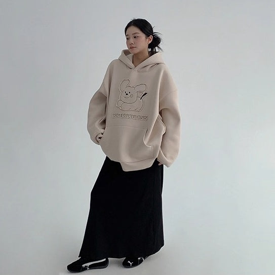 Retro Patch Embroidery Cartoon Plush Hoodie OS2070