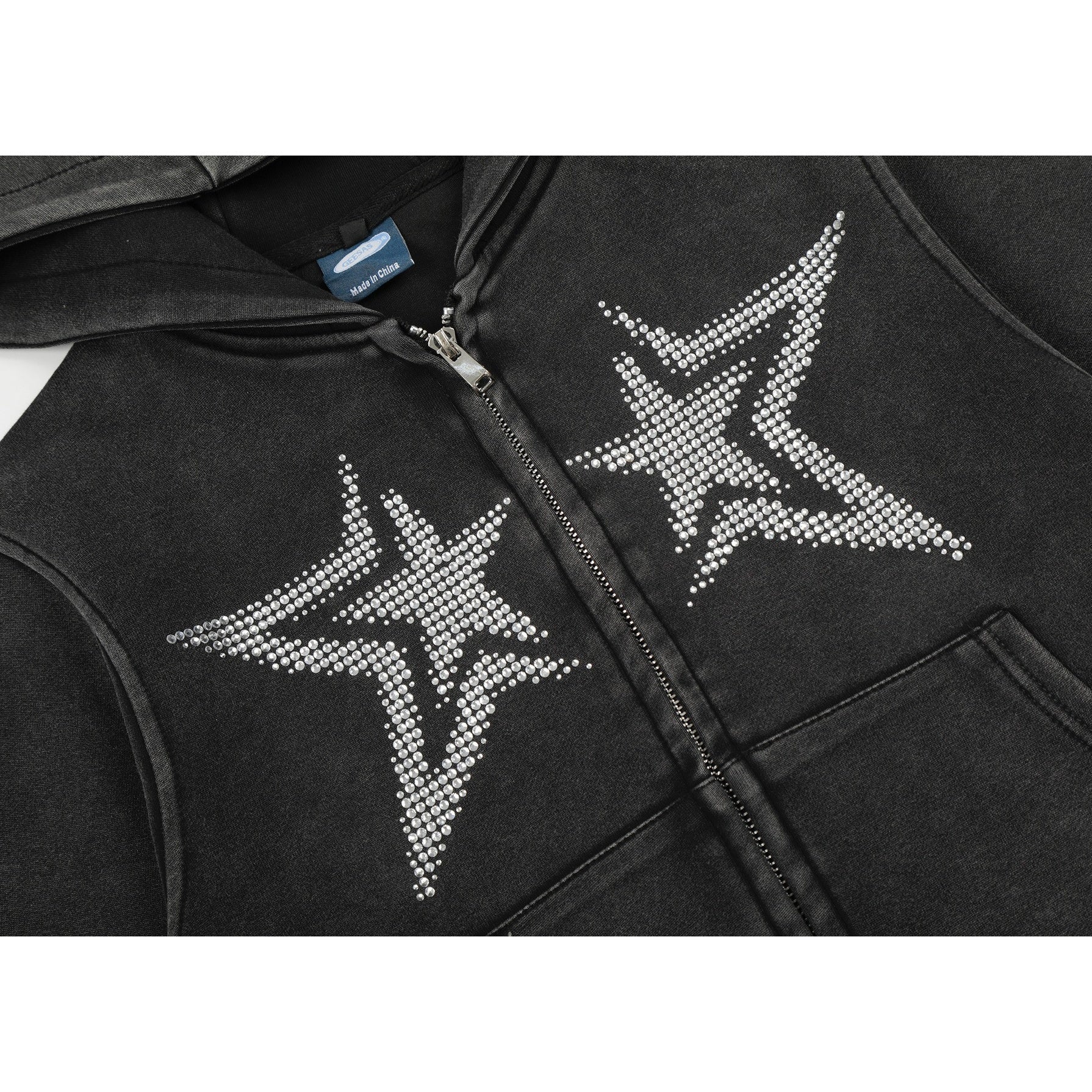 Rhinestone Star Decoration Hooded Parka MW10387