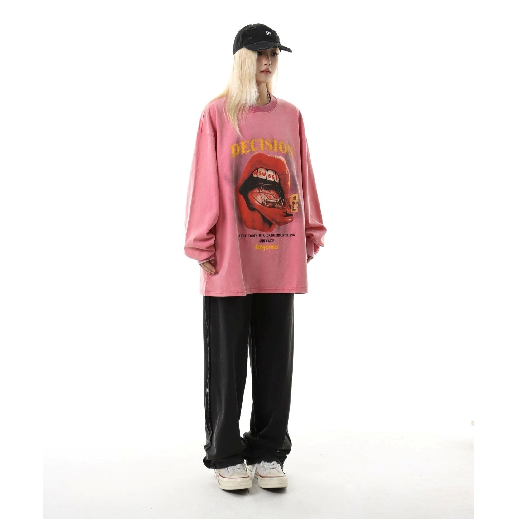 Lip Print Loose Long-Sleeve T-shirt MW10245