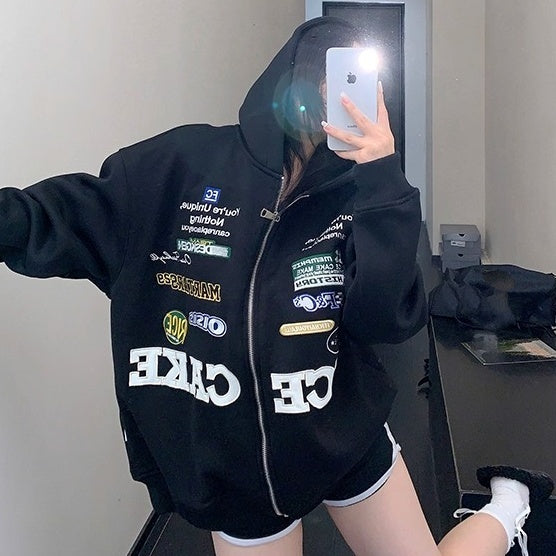 Racing Style Embroidery Hooded Jacket OS2047