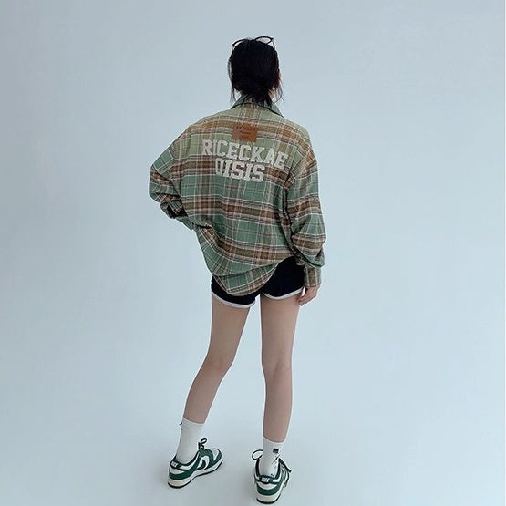 Distressed Gradient Plaid Long-sleeved Shirt OS2022