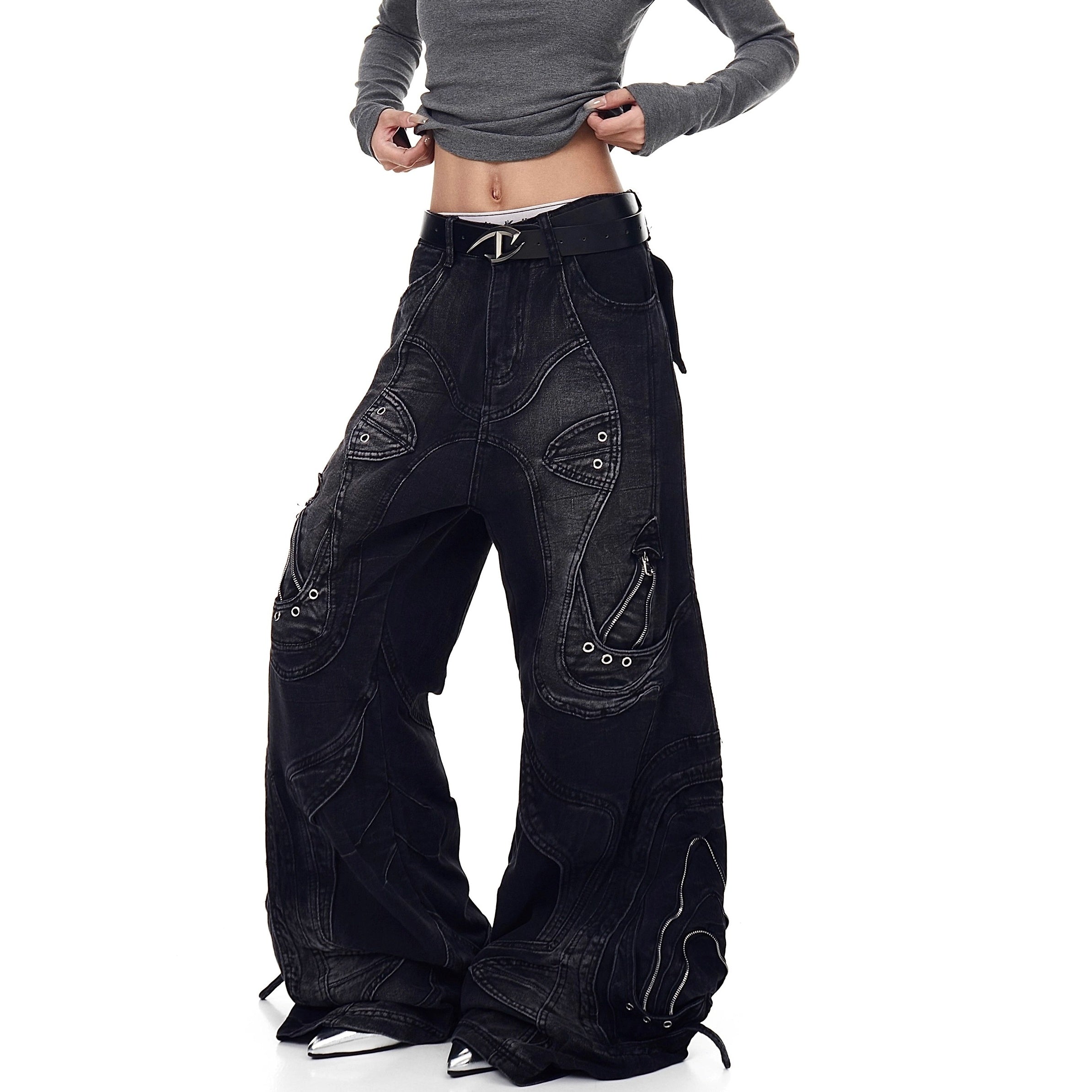 Distressed Deconstruction Wide Flared Jeans BK7021