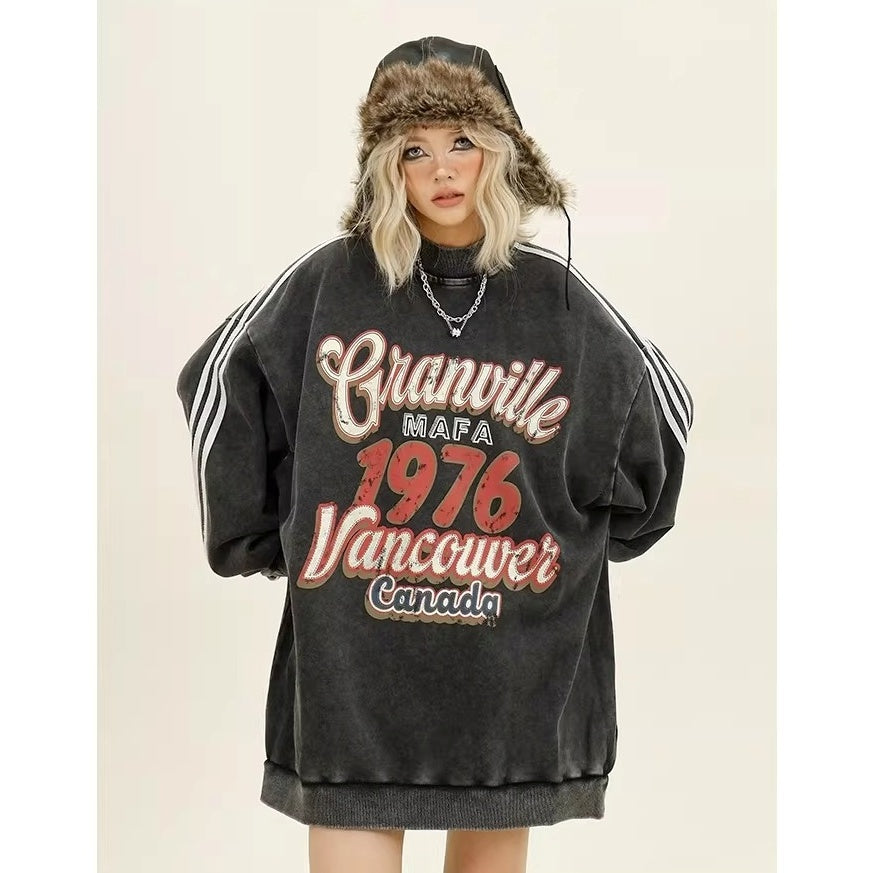 Three-bar Distressed Letter Print Sweat MW10382