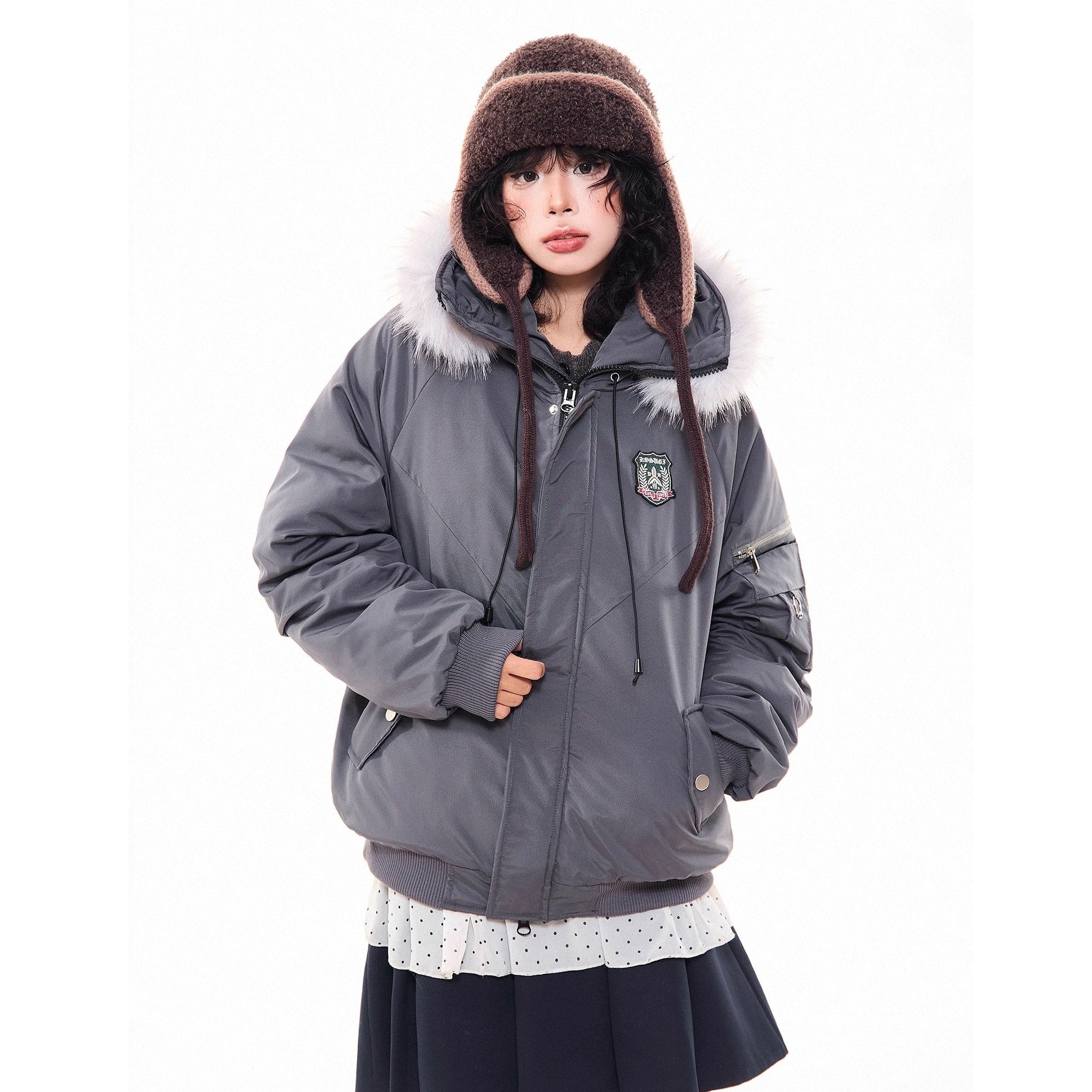 Work Style Fur Collar Hooded Jacket MW10295