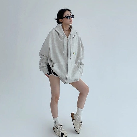 Loose Logo Embroidered Hooded Jacket OS2037