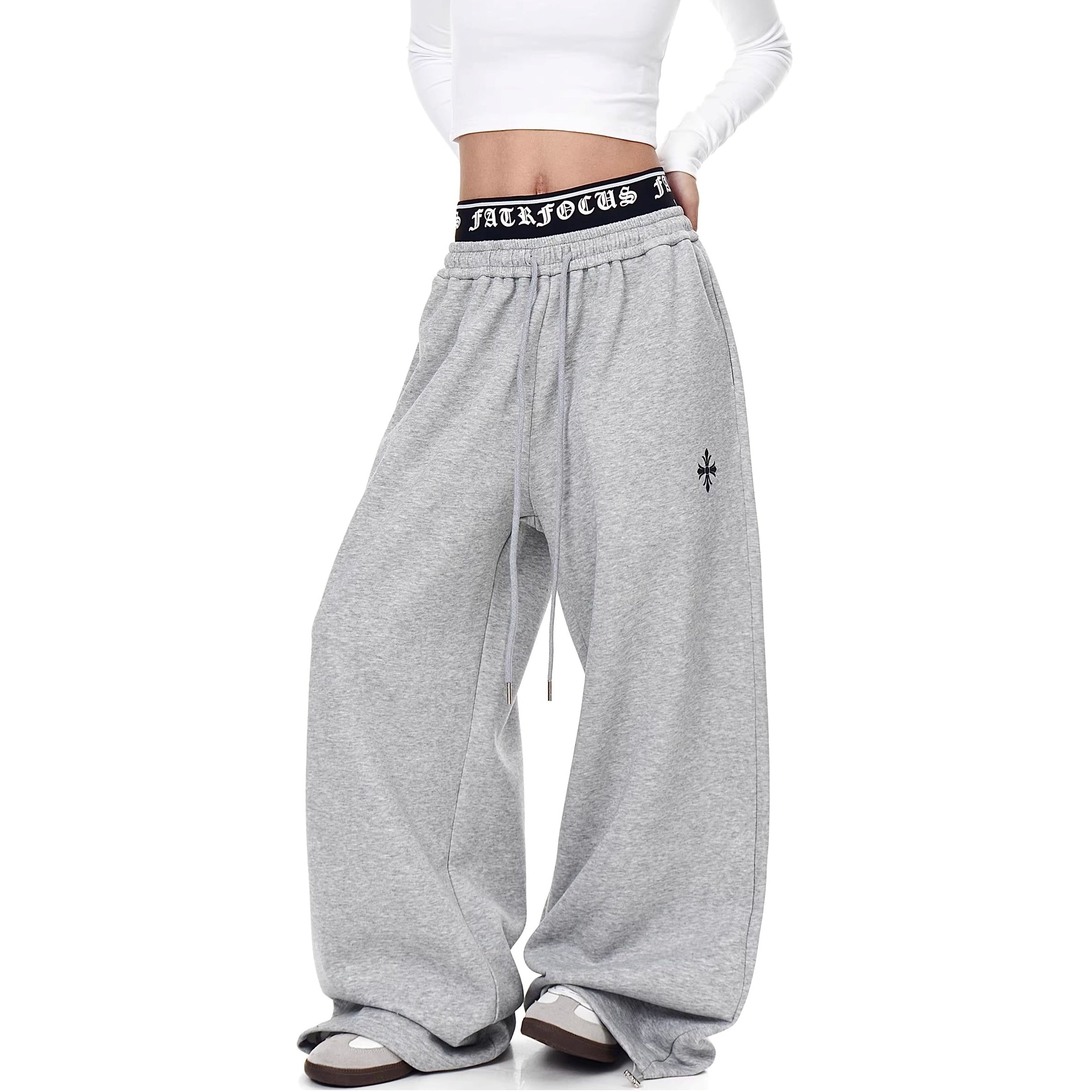 Cross Print Double-Waist Band Sweat Pants MW10389