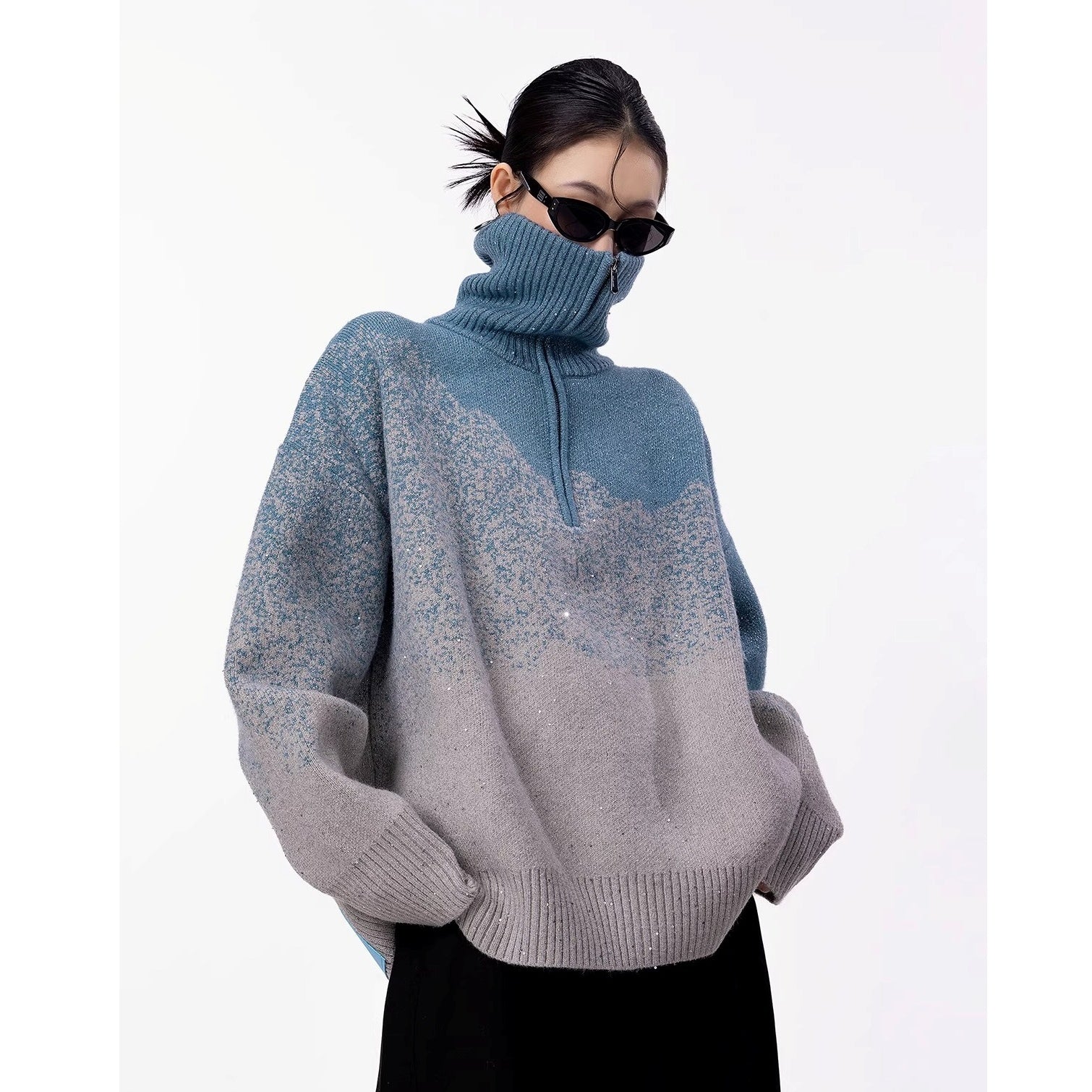 Gradient High-Neck Loose Sweater IC9115