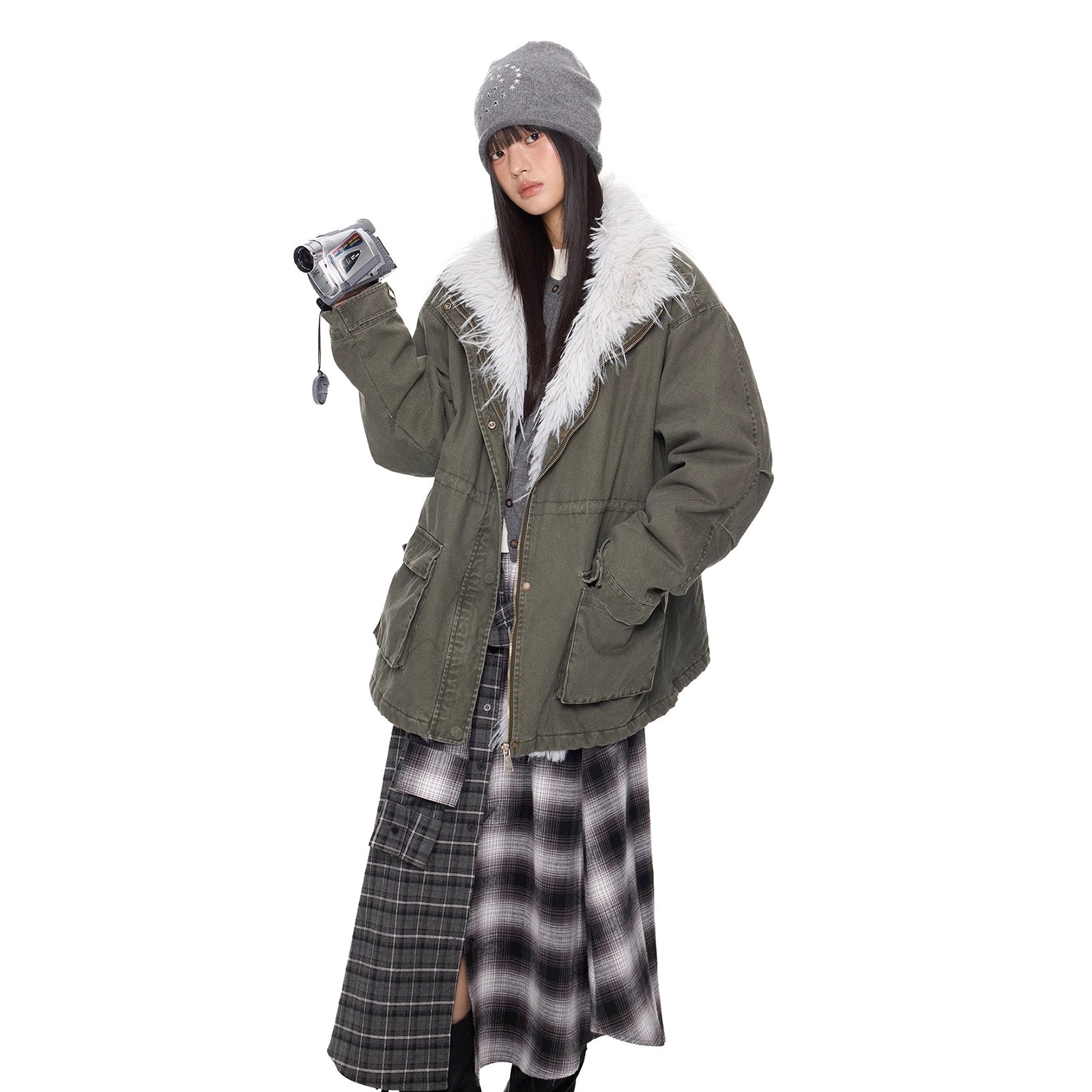 Hairy Stand Collar Washed Work Jacket EZ282