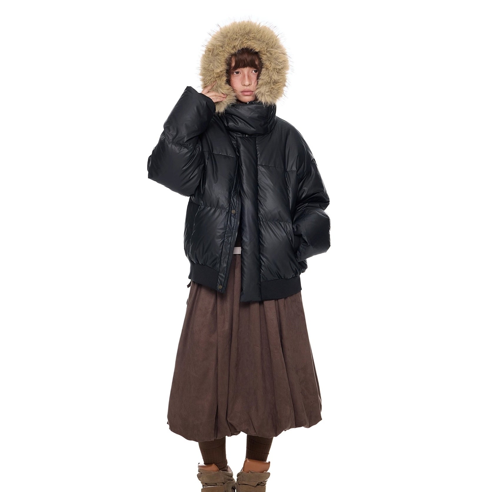 Volume Fur Collar Hooded Down Jacket EZ295