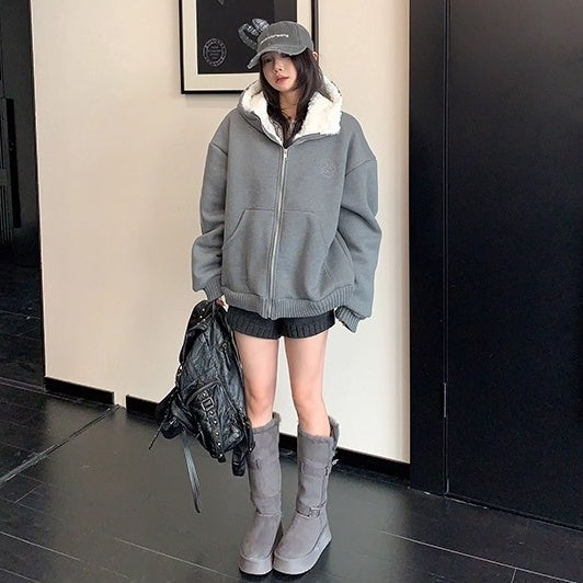 Inner Hairy Thickened Oversize Hooded Jacket OS2065