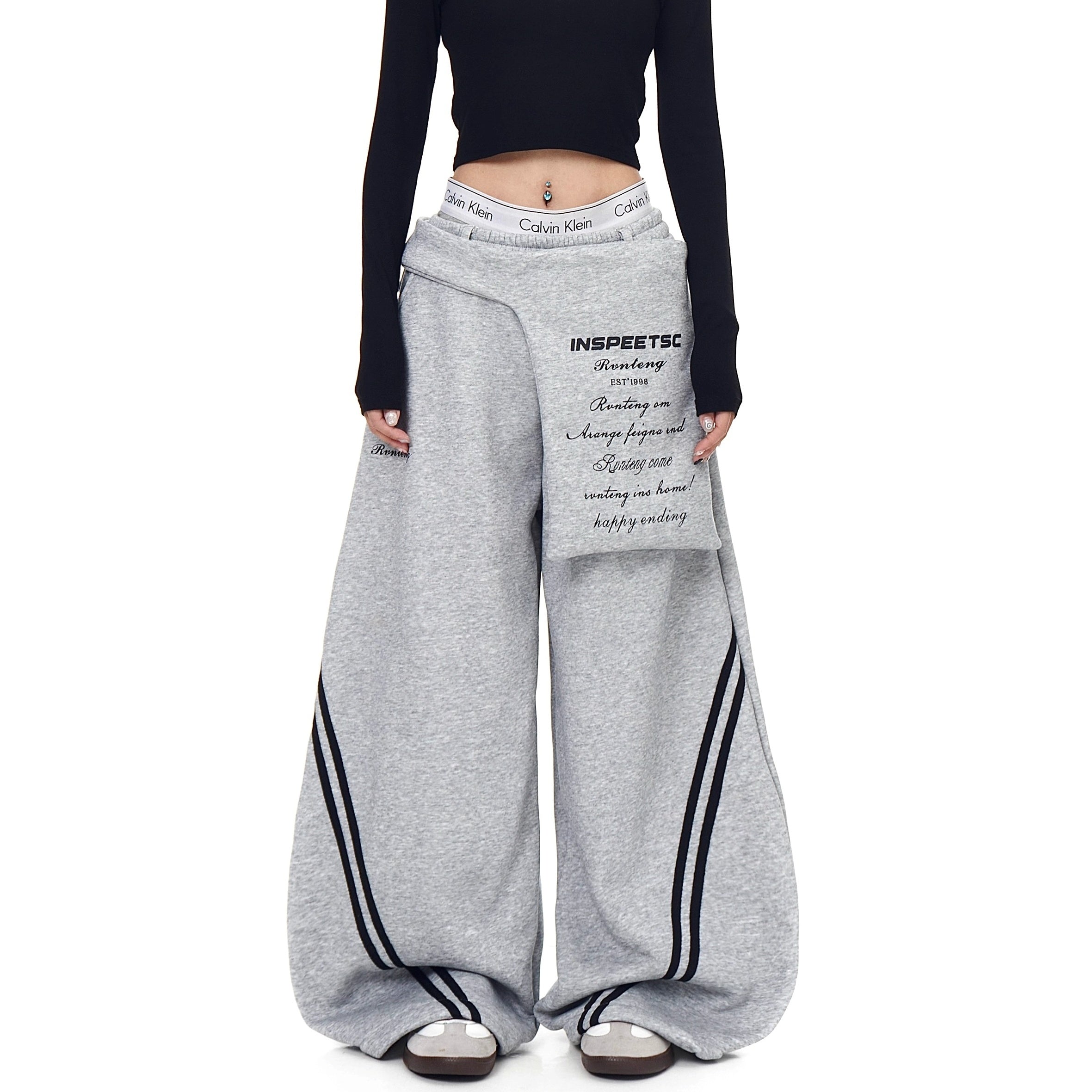Waist Layered Design Curve Sweat Pants BK7062
