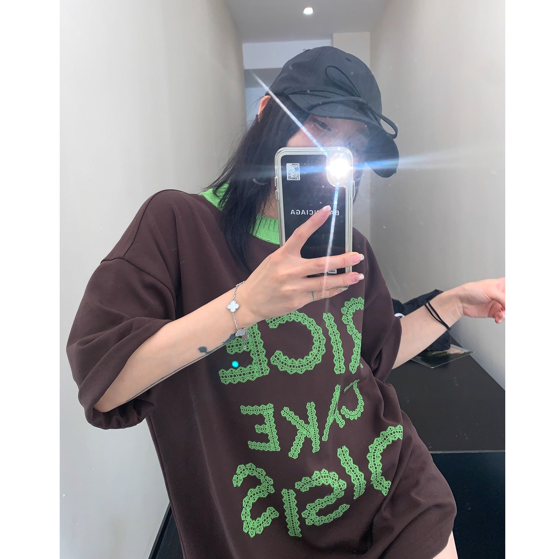 Lace Letter Loose Ringer T-shirt OS2001